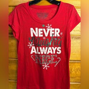 🎄Christmas Red Holiday never naughty always nice shirt Graphic Tee size large